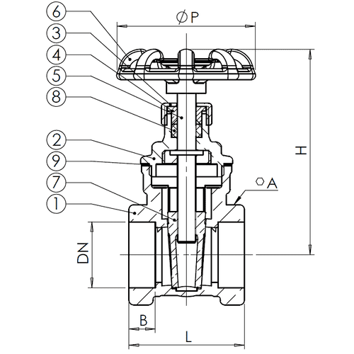 Задвижка клиновая латунная V1141 Ду 32 Ру16 ВР маховик Tecofi V1141-0032