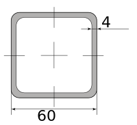 Трубы нерж. электросварные ЭСВ квадратные 60х4 матовая, длина 6 м, марка AISI 304 (08Х18Н10)