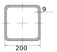 Труба профильная электросварная квадратная 200х200х9, длина 12 м