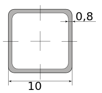 Труба профильная электросварная квадратная 10х10х0.8, длина 6 м