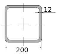 Труба профильная электросварная квадратная 200х200х12, длина 12 м